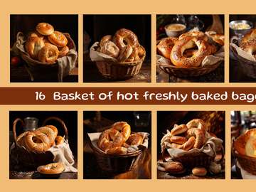 Basket of hot freshly baked bagels