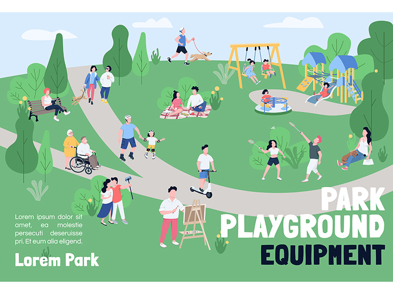Park playground equipment banner flat vector template by ~ EpicPxls