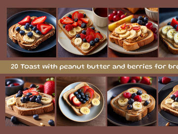 Toast with peanut butter and berries for breakfast