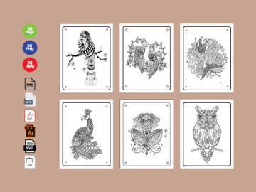6 Birds  Coloring Book Pages KDP Interior.