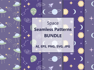 Space cartoon vector seamless patterns set