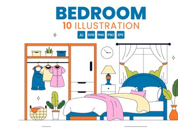 10 Bedroom Vector Illustration