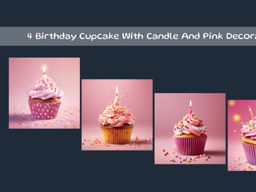 Birthday Cupcake With Candle And Pink Decoration