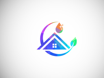 Low Poly Cleaning Service Logo Design Template, Cleaning Company Logo Sign Symbol.