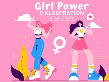 9 Girl Power Vector Illustration