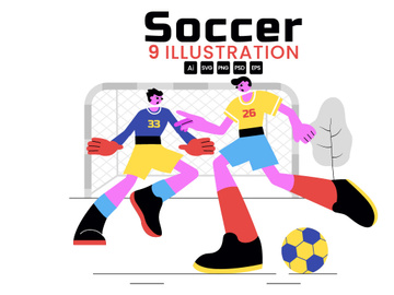 9 Soccer Sports Vector Illustration