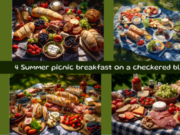 Summer picnic breakfast on a checkered blanket
