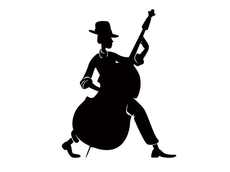 Musician with double bass black silhouette illustration by EpicPxls