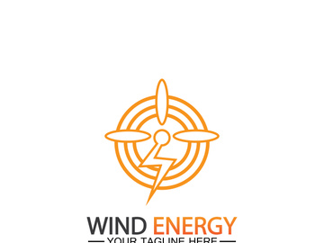 Wind energy logo. renewable energy icon with wind turbines and thunder bolt isolated on white background