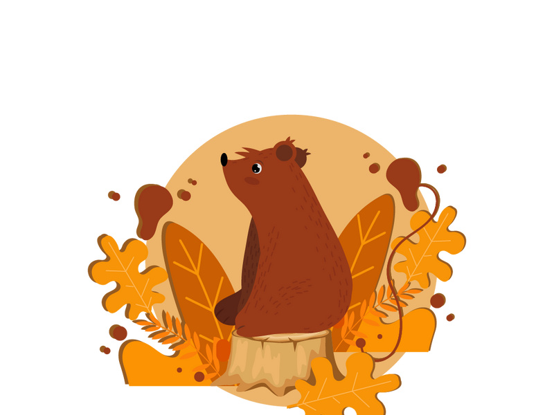 Set of different animals with autumn season background.