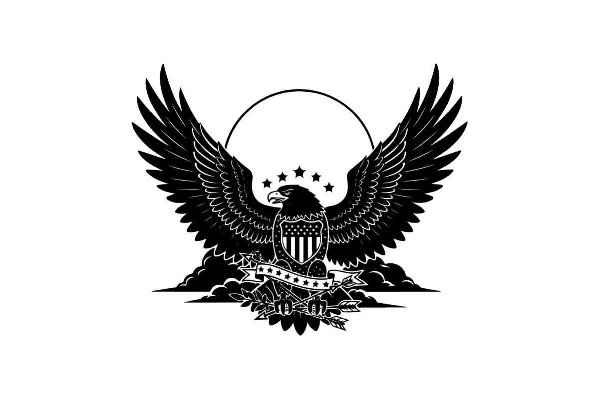 American eagle silhouette with stars and stripes shield