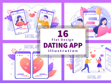 16 Dating App Flat Design Illustration