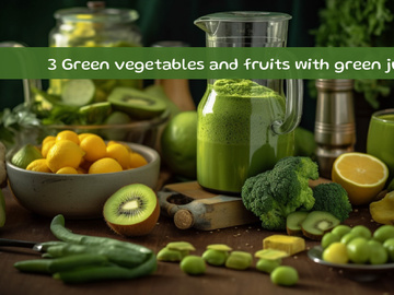 Green vegetables and fruits with green juice