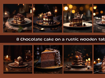 Chocolate cake on a rustic wooden table