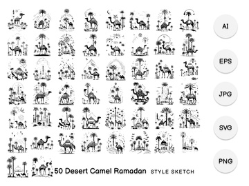 Desert Camel Ramadan Element Draw Black
