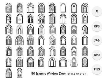 Islamic Window Door Element Draw Black