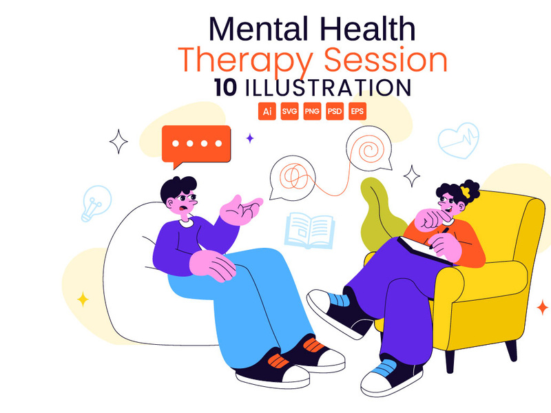 10 Mental Health Therapy Session Illustration by denayuneep ~ EpicPxls