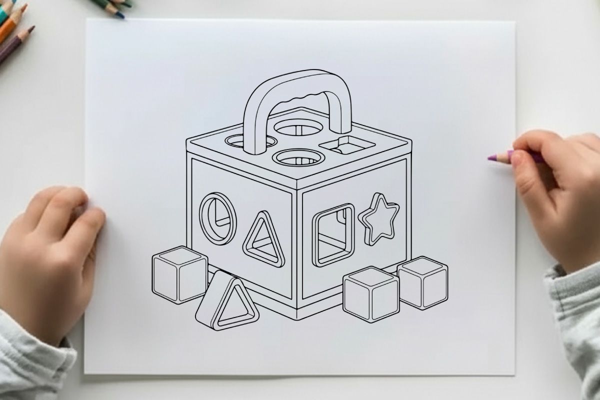 Ilustración vectorial de juguete clasificador de formas geométricas de madera