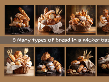 Many types of bread in a wicker basket