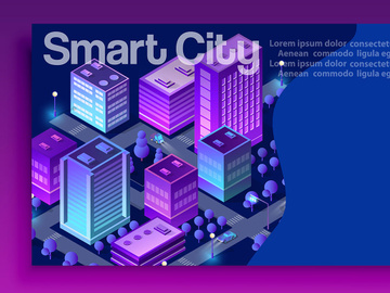Isometric city set of violet colors