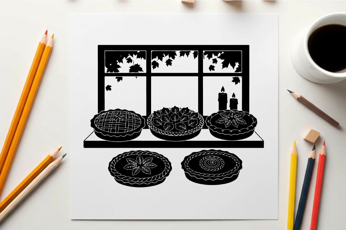 Silhouette de platos decorativos en un estante con una ventana