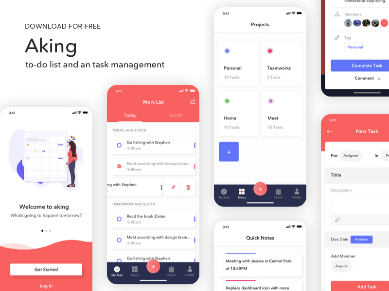 明确的待办事项应用程序UI工具包 - 免费的(Aking to-do list app UI Kit - Freebie)插图