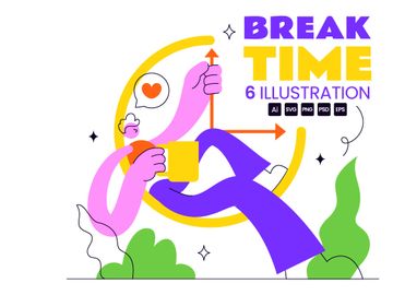 6 Break Time Vector Illustration