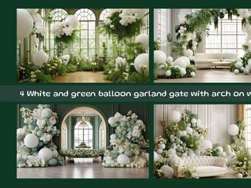 White Balloon garland gate with arch on ceremony