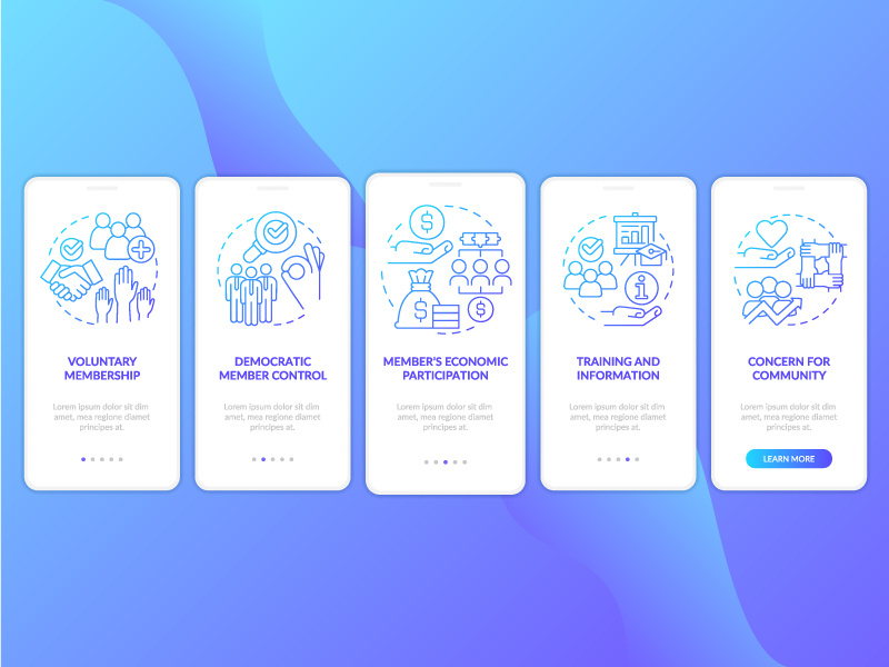 Cooperative principles blue gradient onboarding mobile app ~ EpicPxls