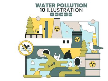 10 Water Pollution Vector Illustration