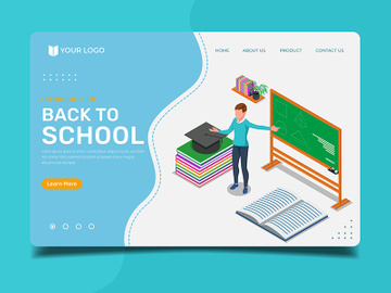 Back to school with teacher teaching in the board - Landing page illustration template