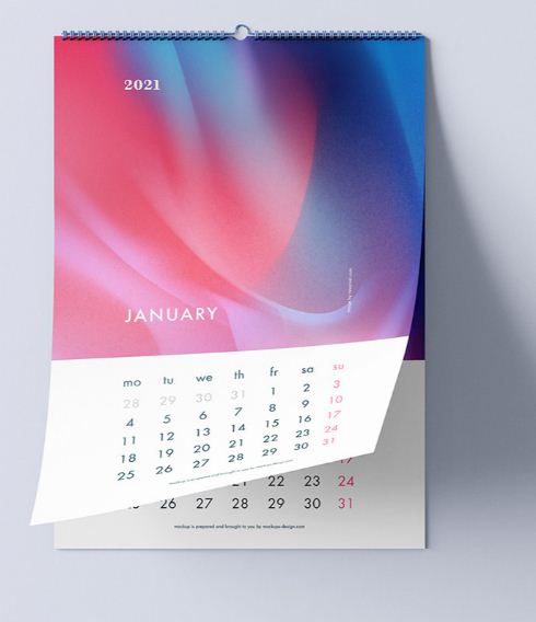 免费墙面日历模拟图(Free Wall Calendar Mockup)插图4