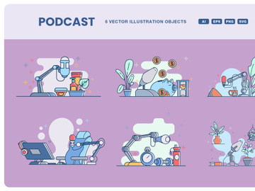 Bold Lined Podcast Illustration Set
