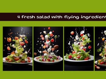 Fresh salad with flying ingredients