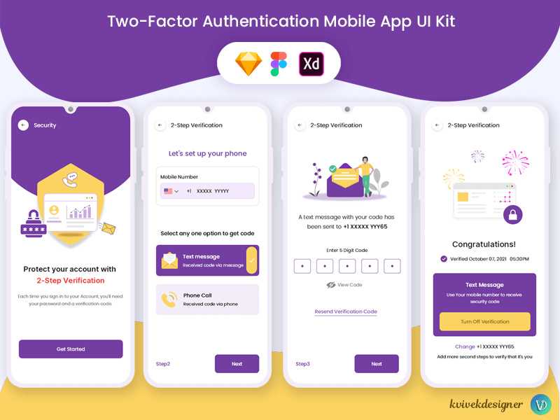 Two-Factor Authentication Mobile App UI Kit by ~ EpicPxls