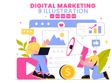 9 Digital Marketing Strategy Illustration