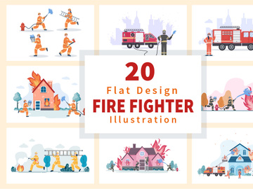 20 Group of Firefighters Illustration
