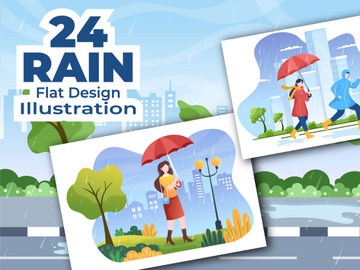 24 People in The Rain Cartoon illustration