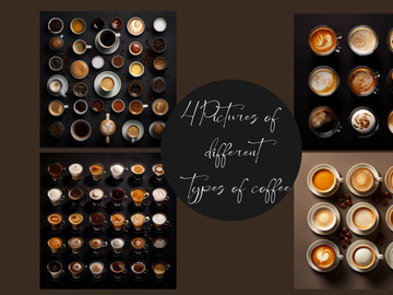 Assortment of coffee cups with coffee beans