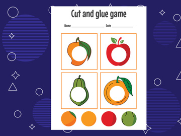 10 Pages Cut and glue game for kids. Cutting practice for preschoolers. Education paper game for children
