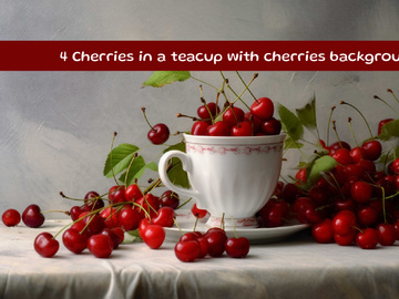 Cherries in a teacup with cherries background