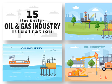 15 Oil Gas Fuel Industry Vector Illustration