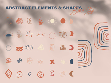 Minimalist abstract nature art shapes boho style. doodle natural concept. Modern hand drawn plant leaf and tropical shape decoration set.