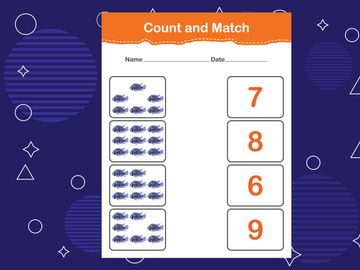 10 Pages Count and match with the correct number. Matching education game. Count how many items and choose the correct number