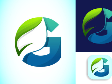 English alphabet with negative space leaf logo vector template. Gradient logo design