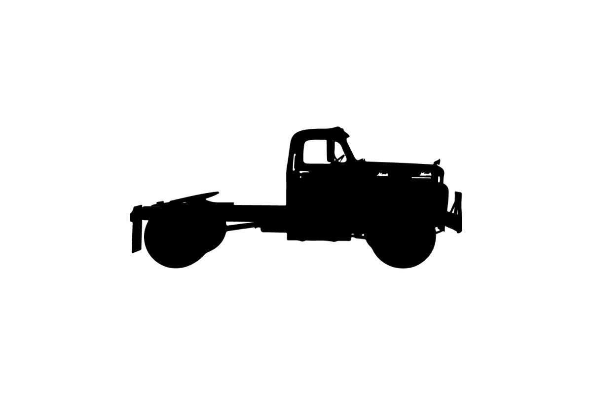 Silhouette of a classic pickup truck with flatbed and cab silhouette