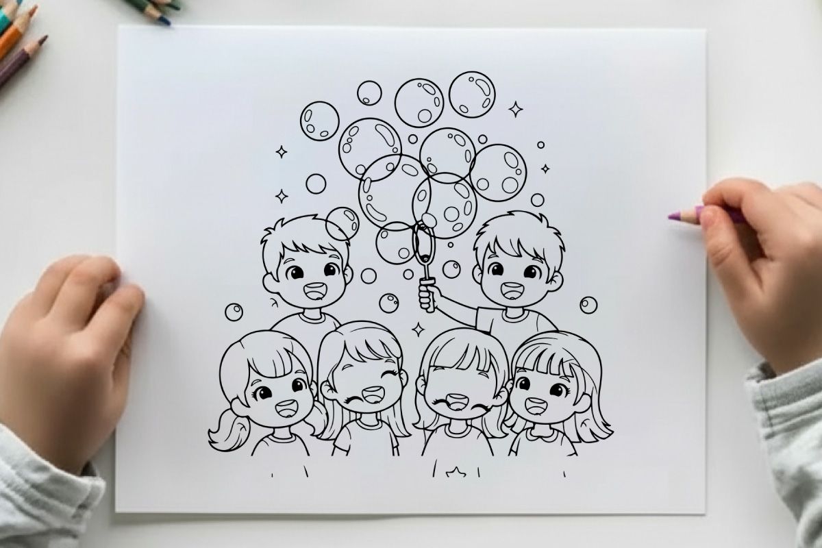 Children playing with soap bubbles vector illustration