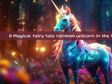 Magical fairy tale rainbow unicorn in the forest