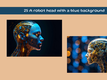 A robot head with a blue background