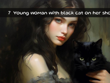 Young woman with black cat on her shoulder